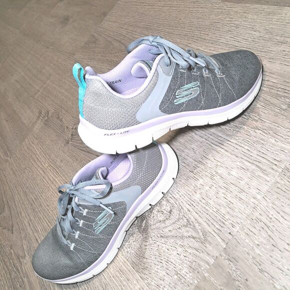 Skechers Flex Appeal 9307 Grey Lilac Memory Foam Trainers Womens Size 8 - Picture 4 of 8